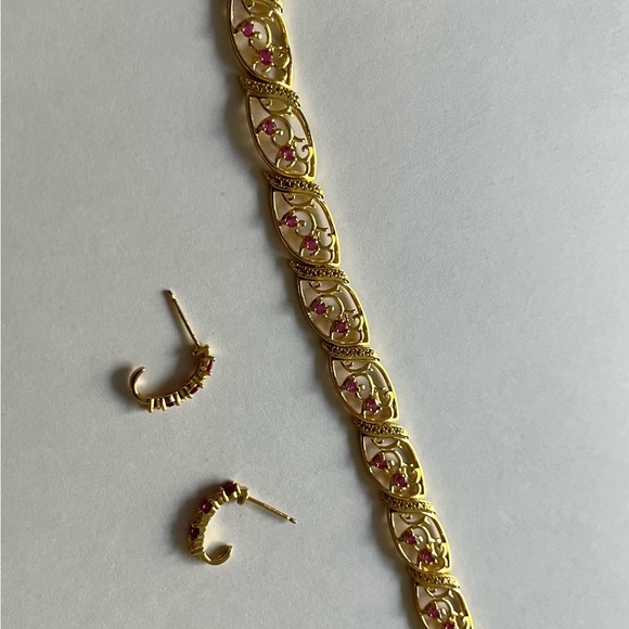 Natural ruby bracelet and earrings (studded with small micro diamonds) - Picture 9 of 9